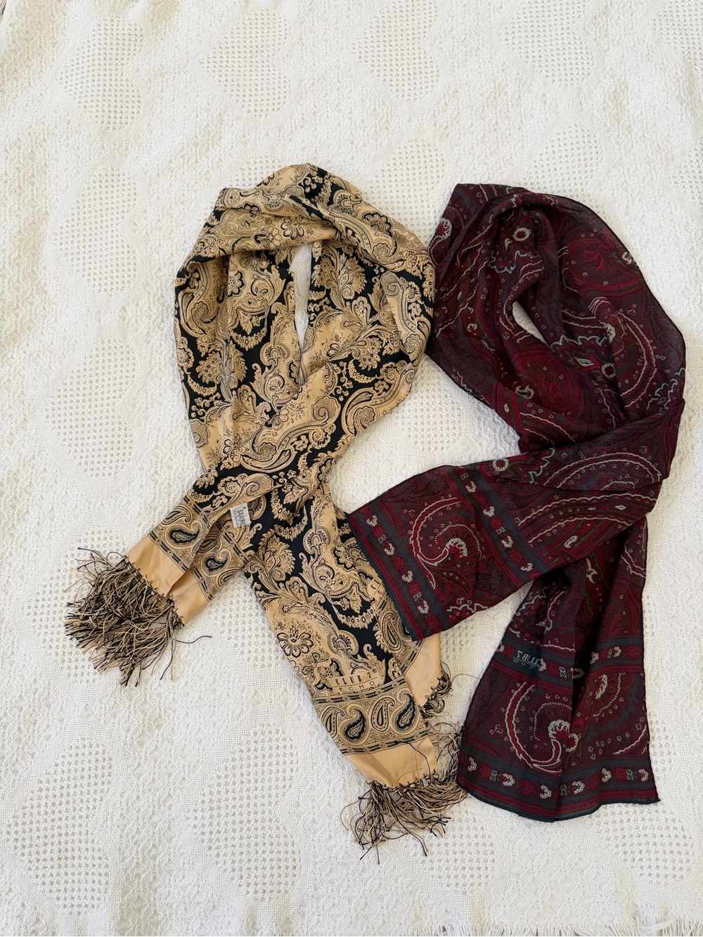 Source Unknown Paisley Fringe Scarves - Black & Gold and Burgundy